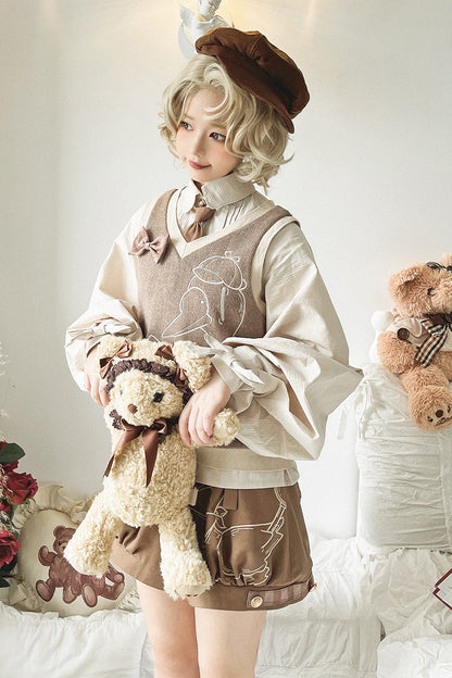 Piggy Bun - Famous Detective Goose - Ouji Lolita Retro Brown Sweater Vest