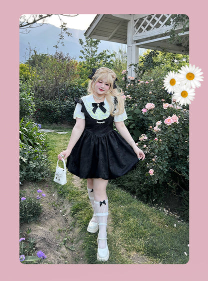 Yingtang - Plus Size Lolita Dress Set Short Sleeve Shirt