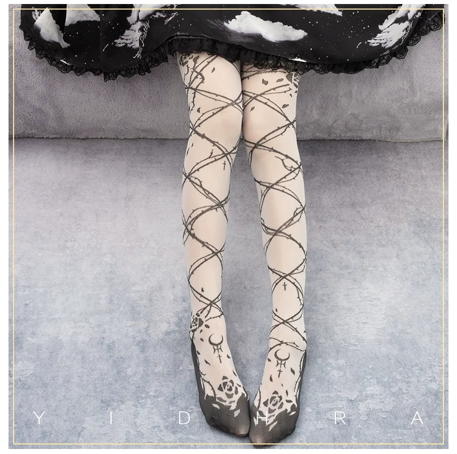 Glass Yarn Gothic Lolita Tights for Tropical Elegance