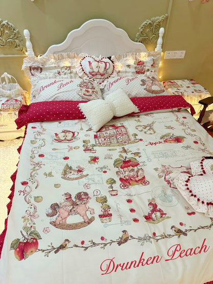 Drunke - Small Apple - Sweet Retro Print Lolita 4-Piece/3-Piece Bedding Set