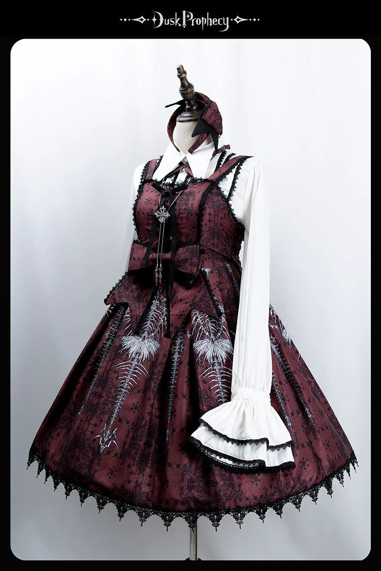 DuskProphecy - Coccyx - Elegant Lolita Dress High Waist Fishbone Print JSK Set