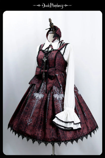 DuskProphecy - Coccyx - Elegant Lolita Dress High Waist Fishbone Print JSK Set