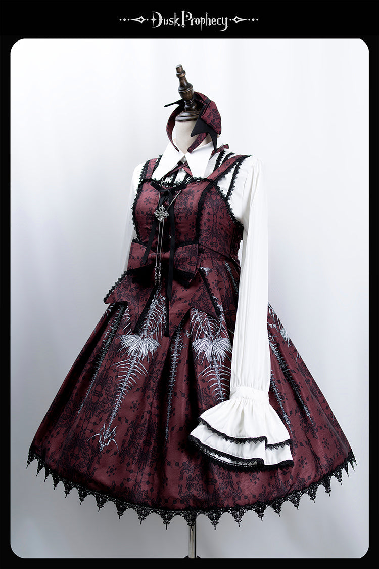 DuskProphecy - Coccyx - Elegant Lolita Dress High Waist Fishbone Print JSK Set
