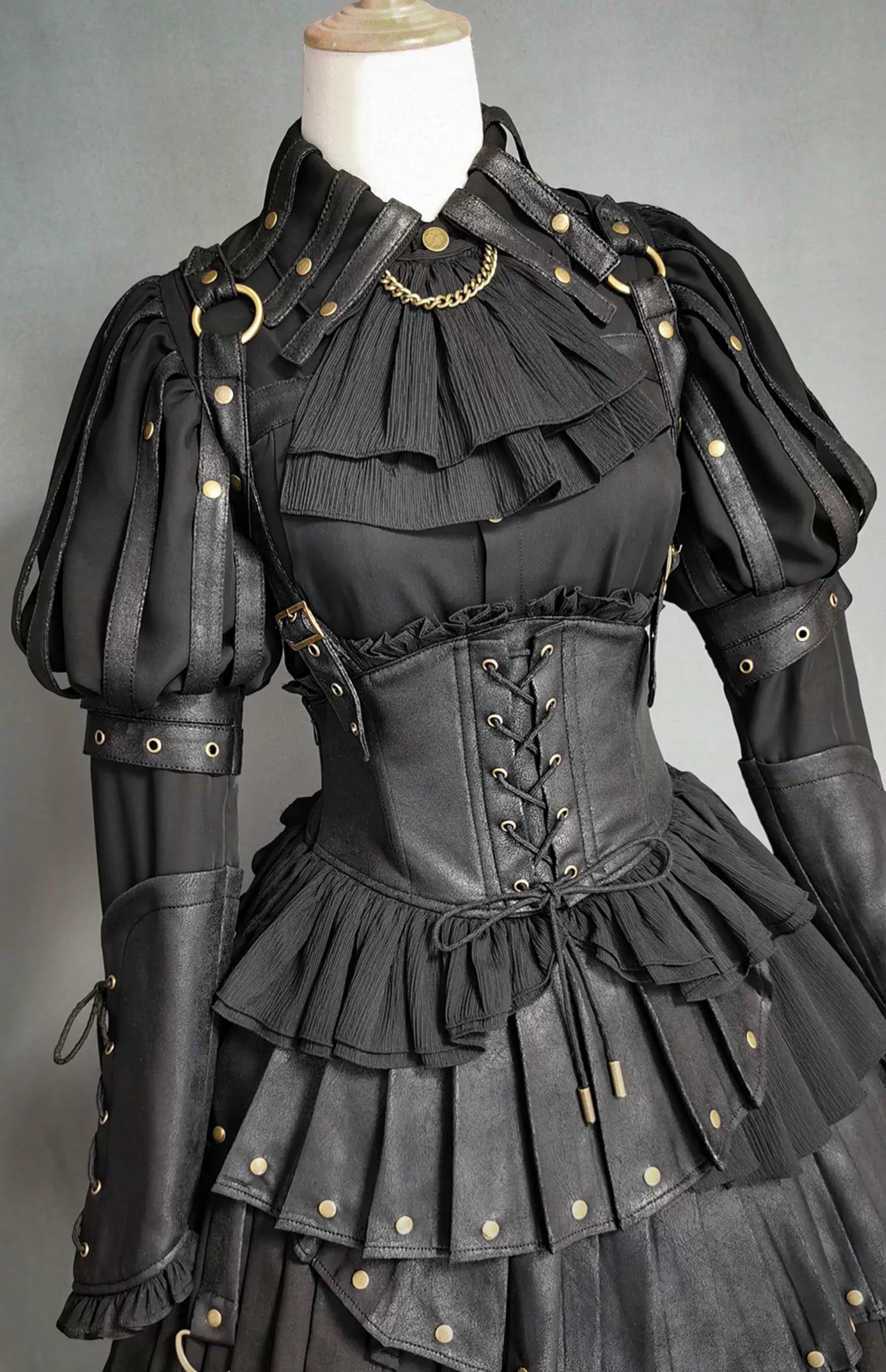 FOXTROT - Black Mist Beloved - Corset Gothic Lolita SK, Shirt, Faux Leather Cage Overlay
