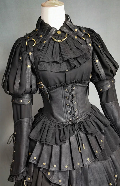 FOXTROT - Black Mist Beloved - Corset Gothic Lolita SK, Shirt, Faux Leather Cage Overlay