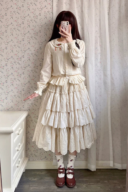 Miss Point - Chubby Fox in the Forest - Customized Lolita Skirt Embroidery Lace Cotton Lolita Skirt