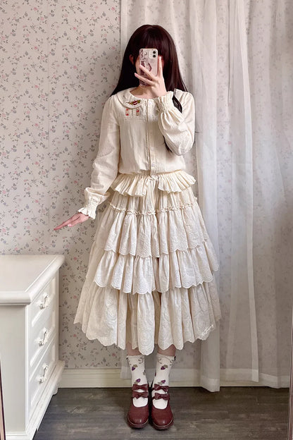 Miss Point - Chubby Fox in the Forest - Sweet Lolita Shirt Embroidered Collar Customized Blouse