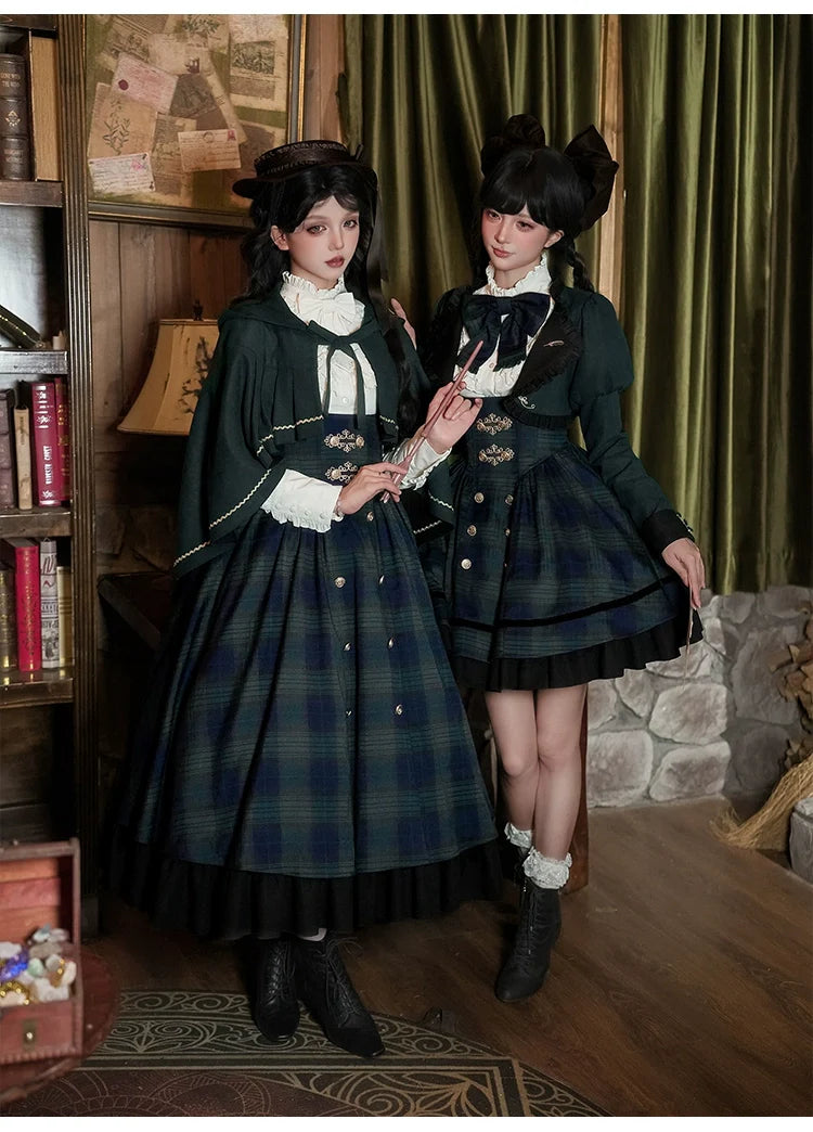 With PUJI - Berlin Souvenir - Plaid Preppy Style Lolita Bust Supporting JSK Outfit