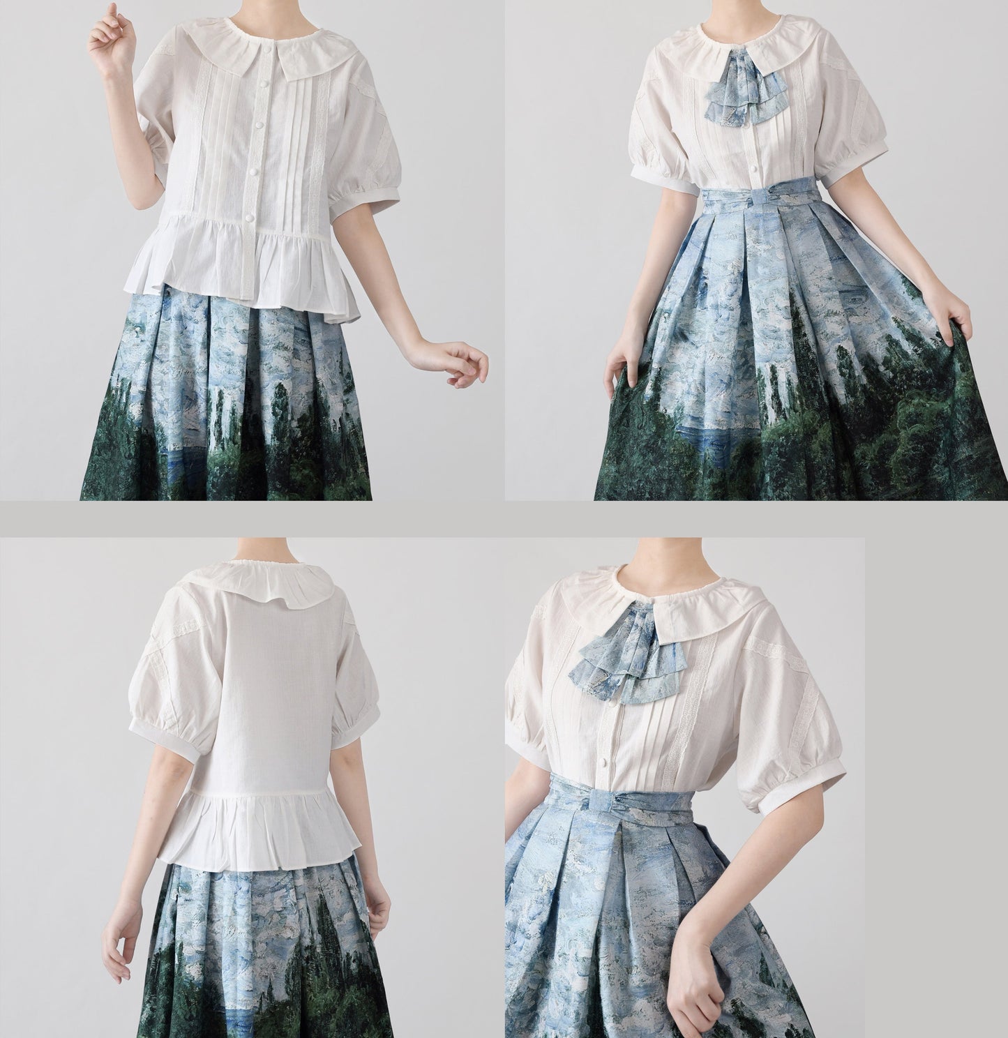 MIST - Spring Retro - Cotton Kawaii Lolita Shirt with Ruffled Neck and Lace Detail
