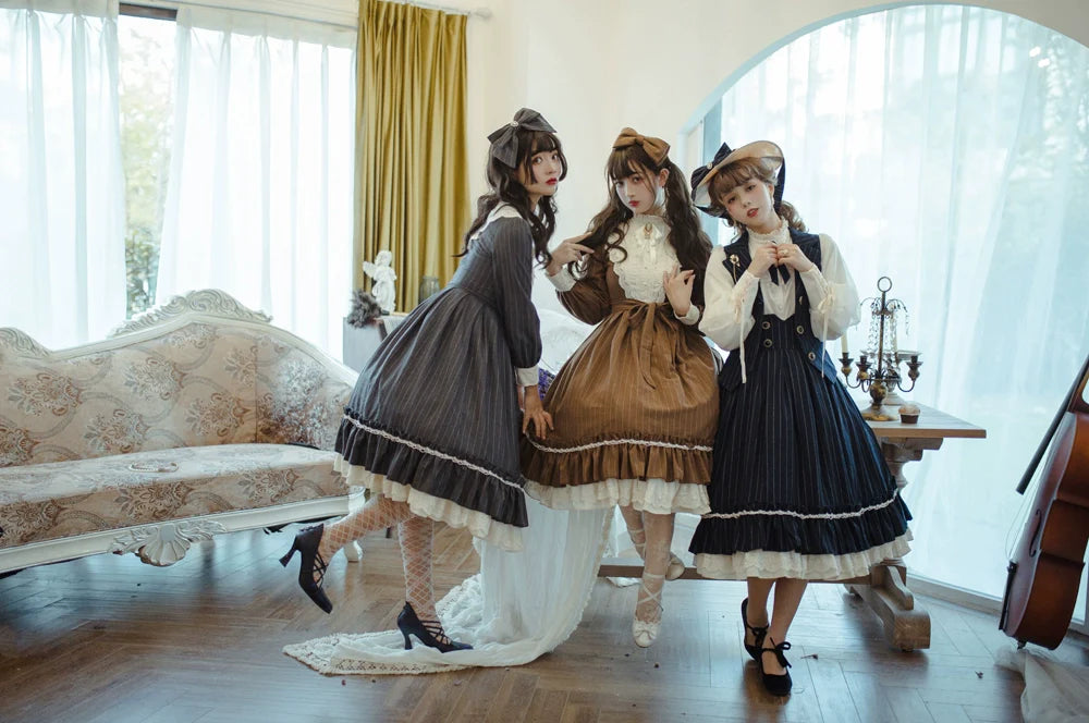 Miss Point - Rose Doll - Elegant Lolita Striped Fishbone Skirt