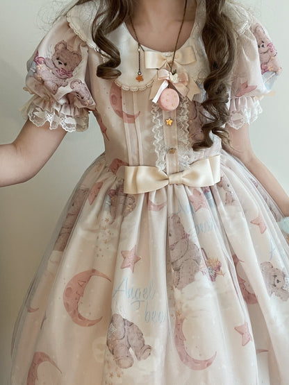 Polaris Lolita - Starry Wish Bear 2.0 - Kawaii Lolita OP Dress with Short Puffy Sleeves