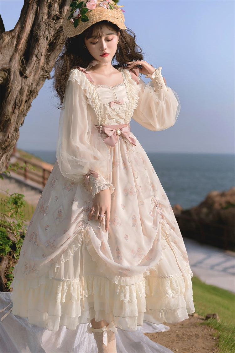 Letters from Unknown Star - Time Stationery - Elegant Lolita Long Sleeve OP Dress