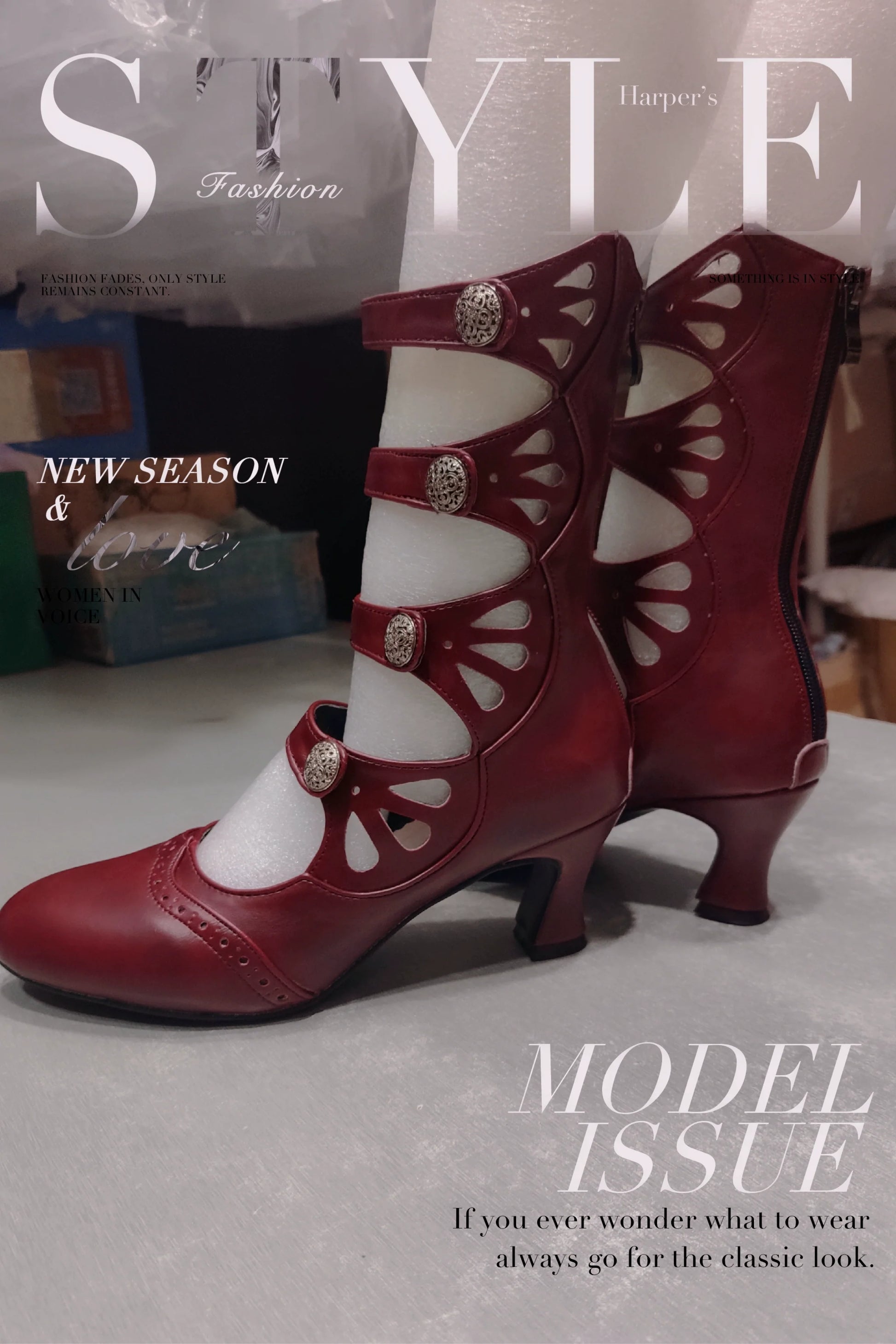 Sentaro - Floral Carved - Vintage Lolita Shoes Mary Jane Hollow-out Ankle Boots