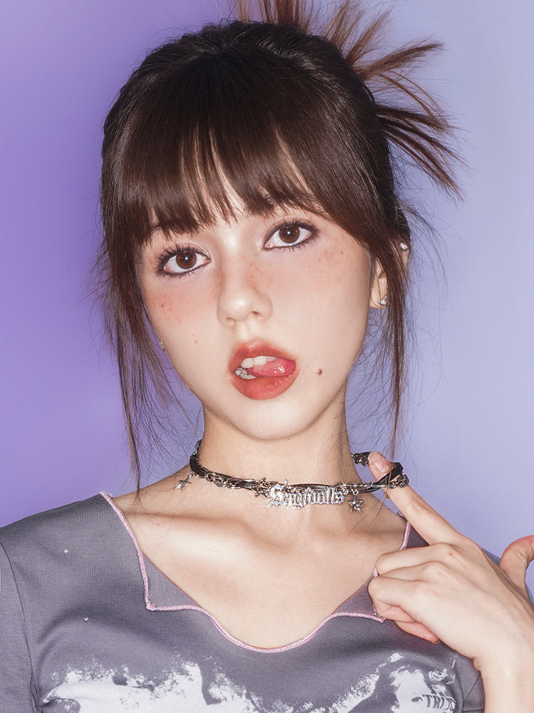 Leather star chocker necklace【s0000002872】