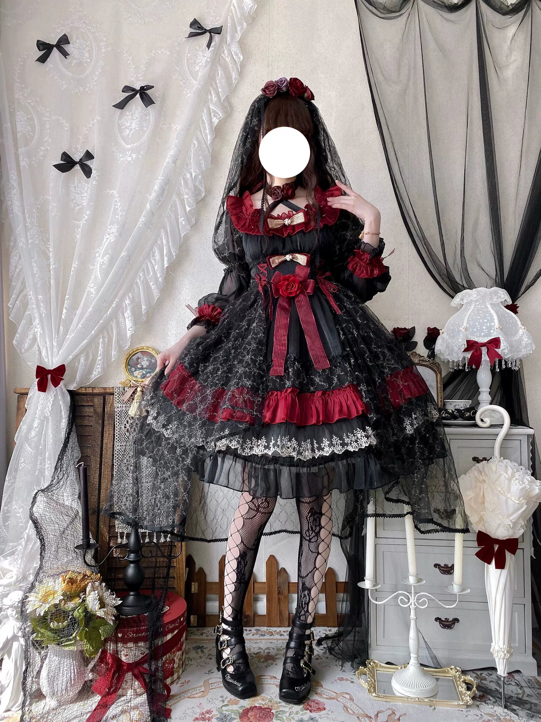 Uncle's Workshop - Night of Berea - Gothic Lolita OP Black and Red Lolita Dress
