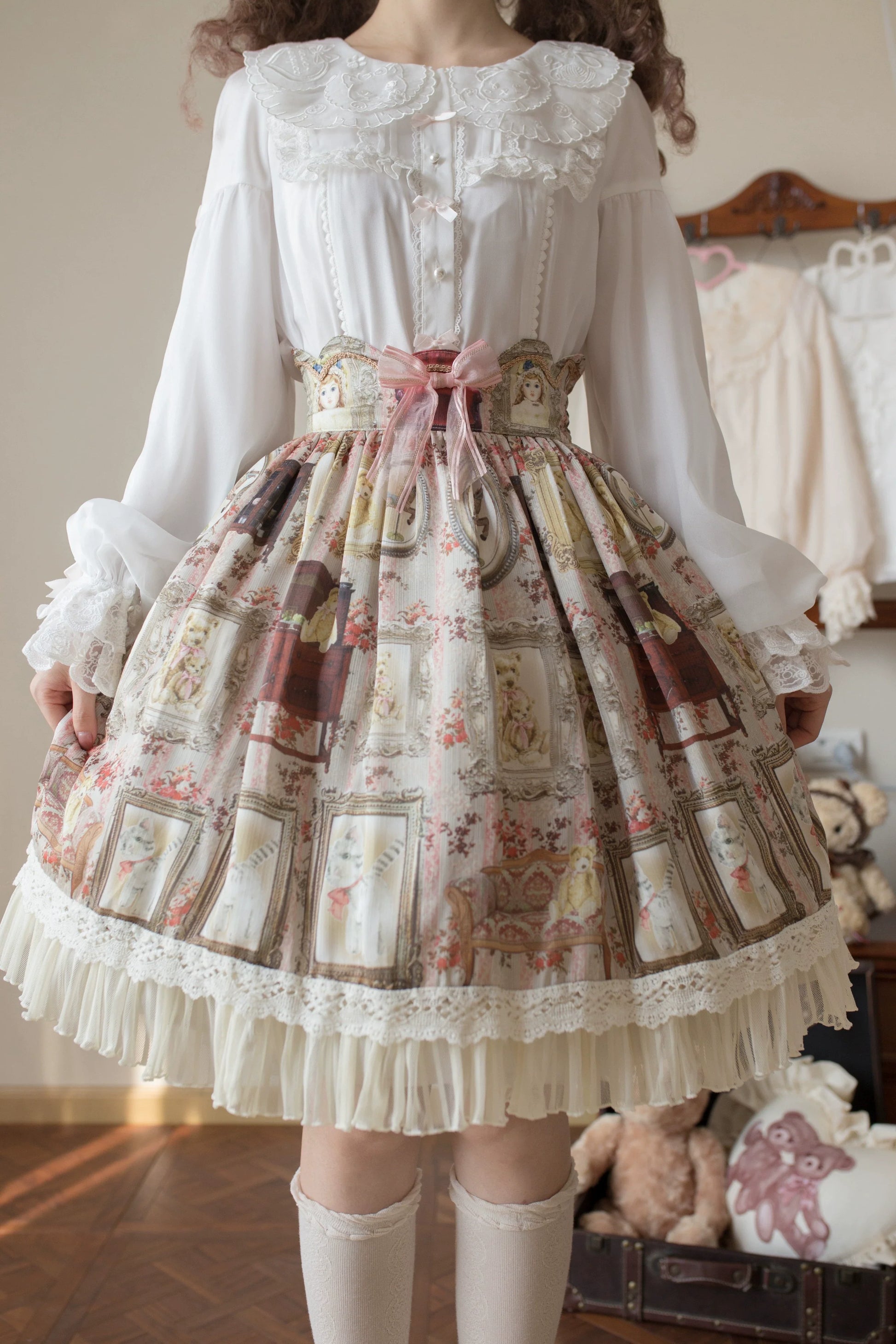 Flower Banquet - Sweet Lolita Blouse Embroidered Shirt with Long Sleeve