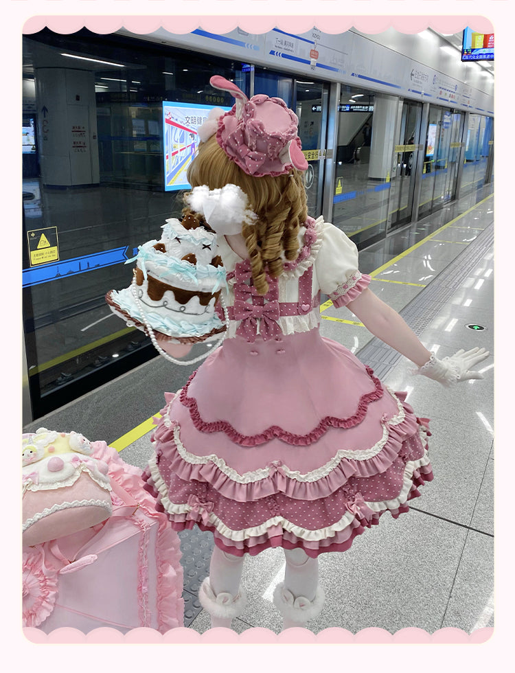 Sakurahime - Bunny Breeze - Pink Sweet Lolita OP Dress with Cute Hat and Bunny Ears