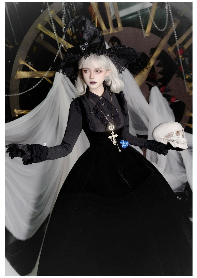 With PUJI - Enigmatic Night Poem - Halloween Gothic Lolita Fishbone Bustier Dress Embroidered Coat