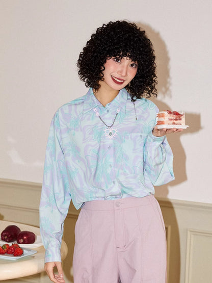 Butterfly print loose long sleeve shirt【s0000006553】