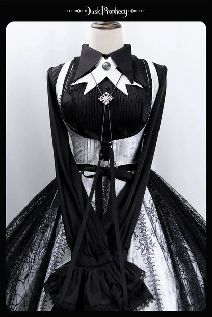 DuskProphecy - Coccyx - Elegant Lolita Dress High Waist Fishbone Print JSK Set