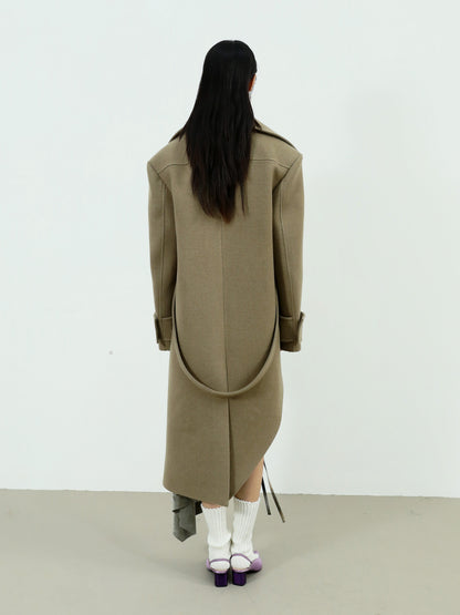 Fake Two Pieces Asymmetric Woolen Coat