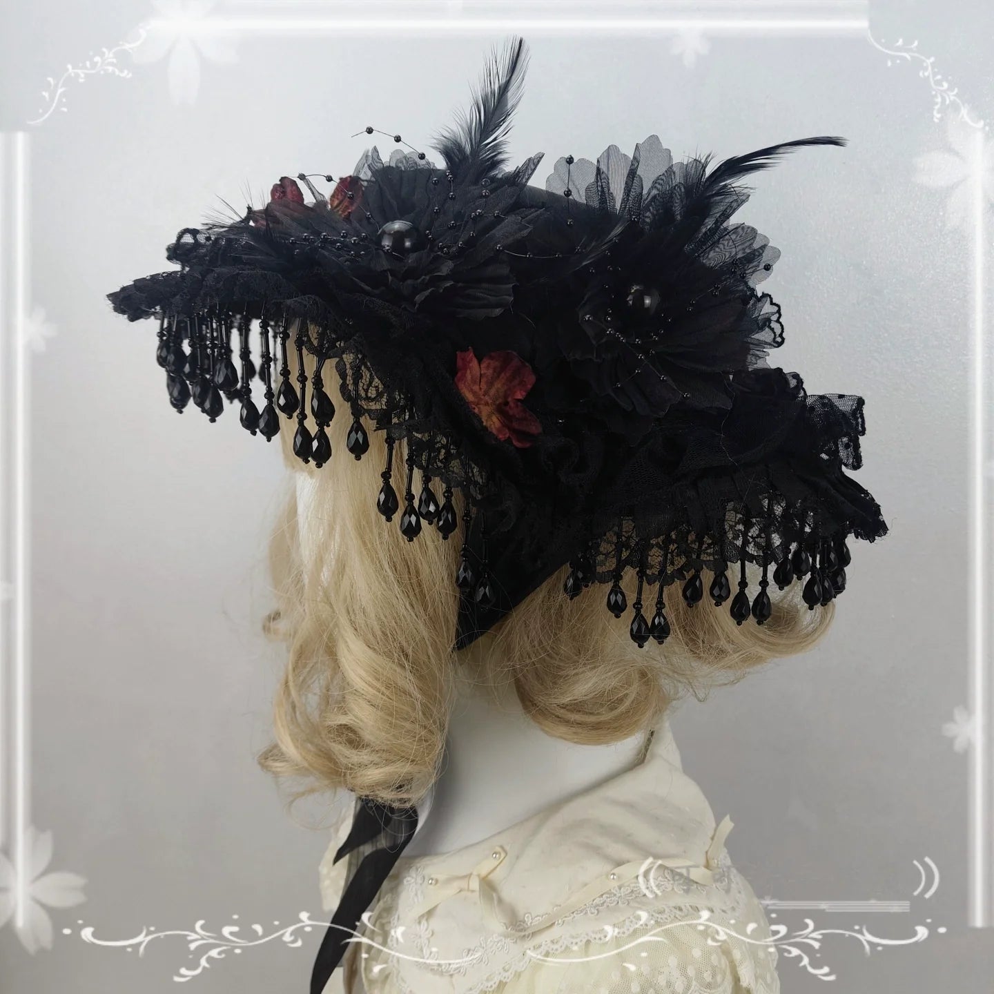 Cocoa Jam - Gothic Lolita Flat Hat, With Ribbon Ties