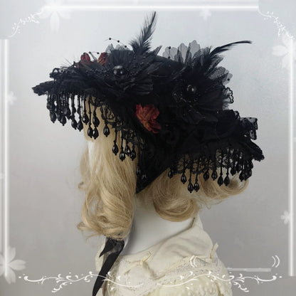Cocoa Jam - Gothic Lolita Flat Hat, With Ribbon Ties