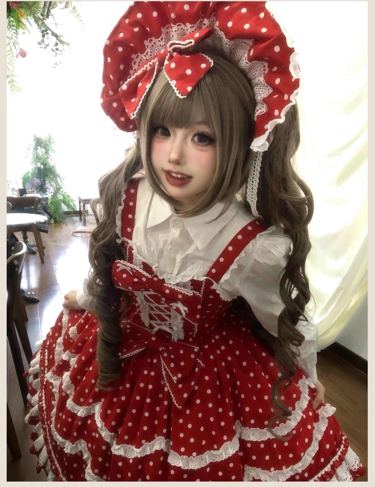 TaTaTa Lolita - Polka Bailys - Old School Lolita JSK Suit Red White Polka Dot Dress