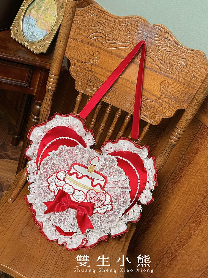 Shuang Sheng Xiao Xiong - Bite The Cake - Sweet Lolita Accessories, Red & White Polka Dots