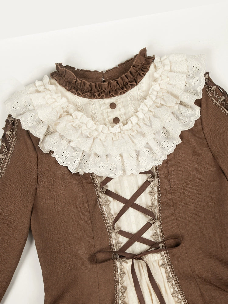 With PUJI - Walnut Box - Classic Lolita OP Dress Suit, Flared Sleeve