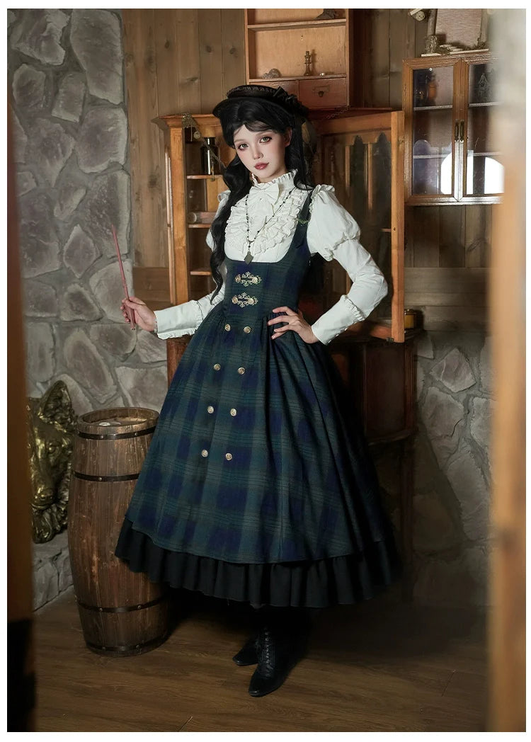 With PUJI - Berlin Souvenir - Plaid Preppy Style Lolita Bust Supporting JSK Outfit