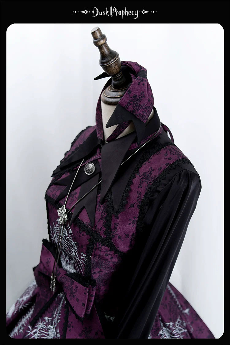 DuskProphecy - Coccyx - Elegant Lolita Dress High Waist Fishbone Print JSK Set