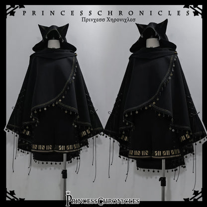 Princess Chronicles - Black Cat - Black Ouji Lolita Cape with Cool Cat Ear Hood