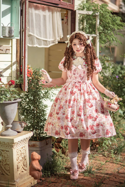 Strawberry Witch - Kawaii Lolita OP Dress, Strawberry Print