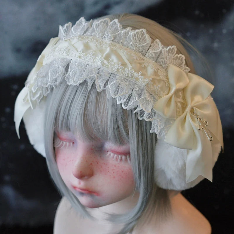 Strange Sugar - Winter Sweet Lolita Plush Ear Muffs Lace Headband