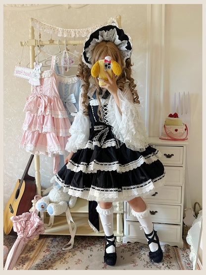 TaTaTa Lolita - Otome Heart - Cotton Old School Lolita JSK Dress Suit, Heart-Shaped Lace Trim