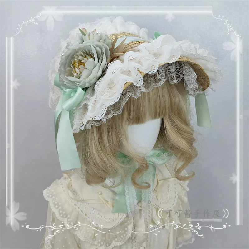 Cocoa Jam - Country Lolita Bonnet Lace Flower Flat Cap Multicolors Customized