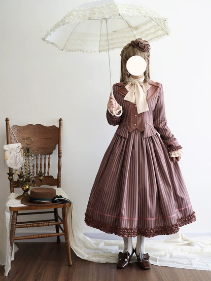 Miss Point - Classical Chocolate - Classic Lolita Skirt Elegant Striped SK