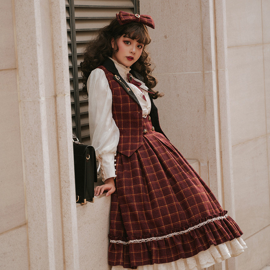 Miss Point - Rose - Elegant Lolita Fishbone Grid Skirt Customized