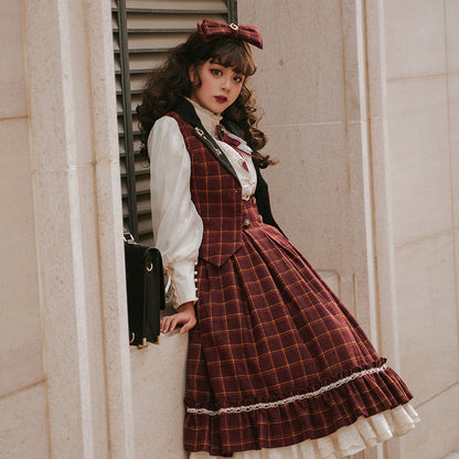 Miss Point - Rose - Elegant Lolita Fishbone Grid Skirt Customized