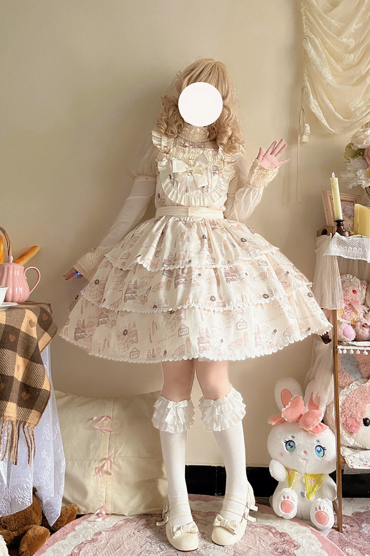 Niu Niu - Plus Size Lolita Jumper Dress, Beige Sweet Short Sleeve