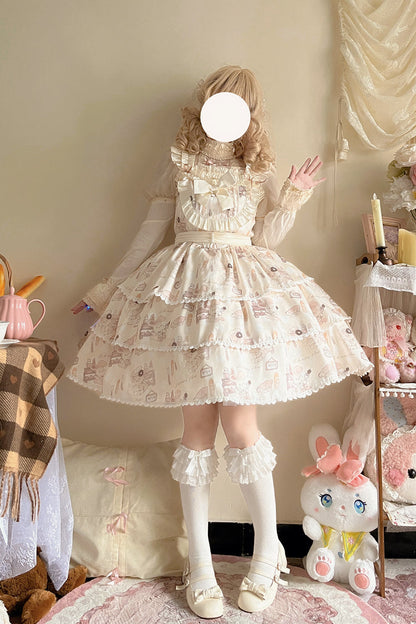 Niu Niu - Plus Size Lolita Jumper Dress, Beige Sweet Short Sleeve
