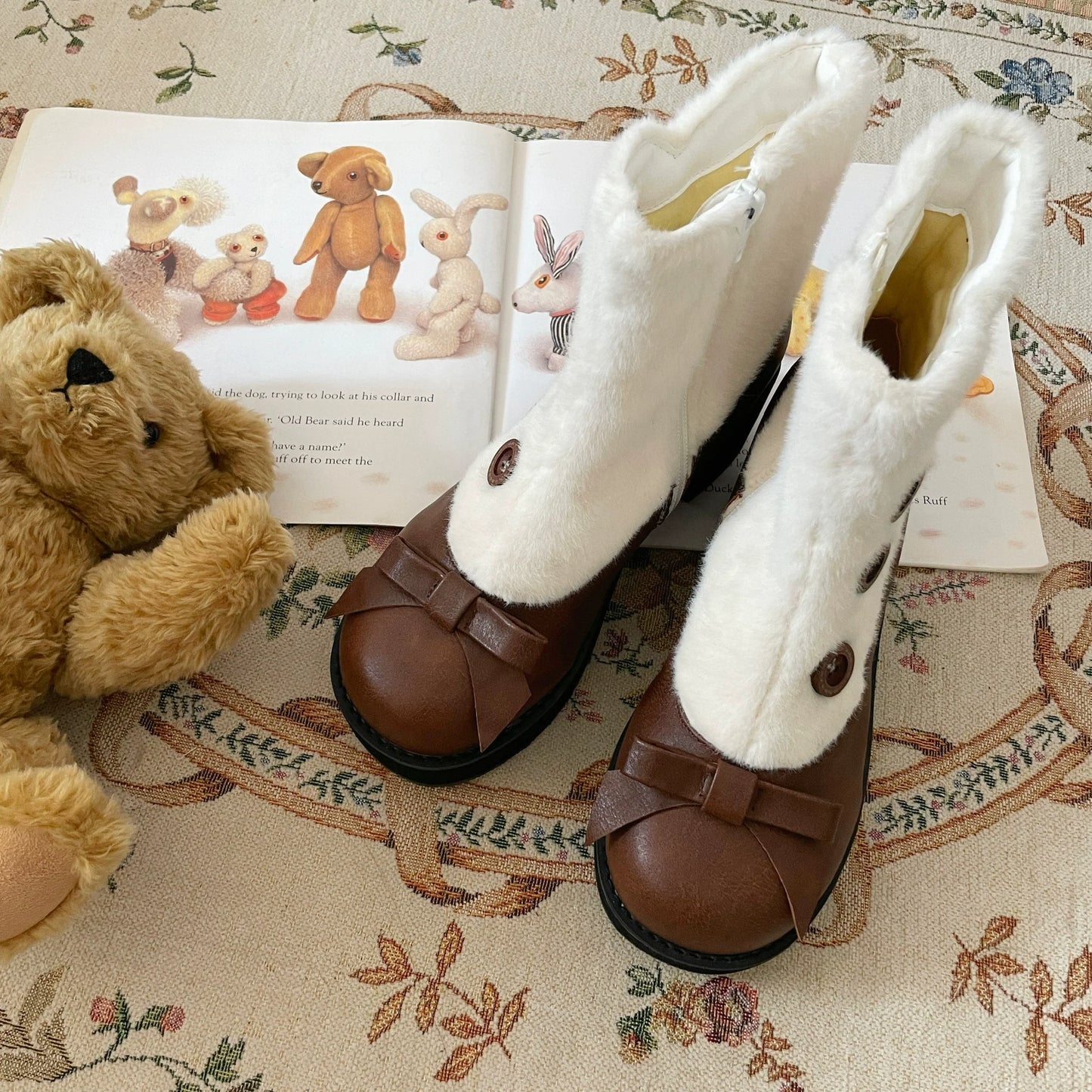 Dolly Doll - Winter Lolita Boots Fur Mary Jane Lolita Low Heel Shoes