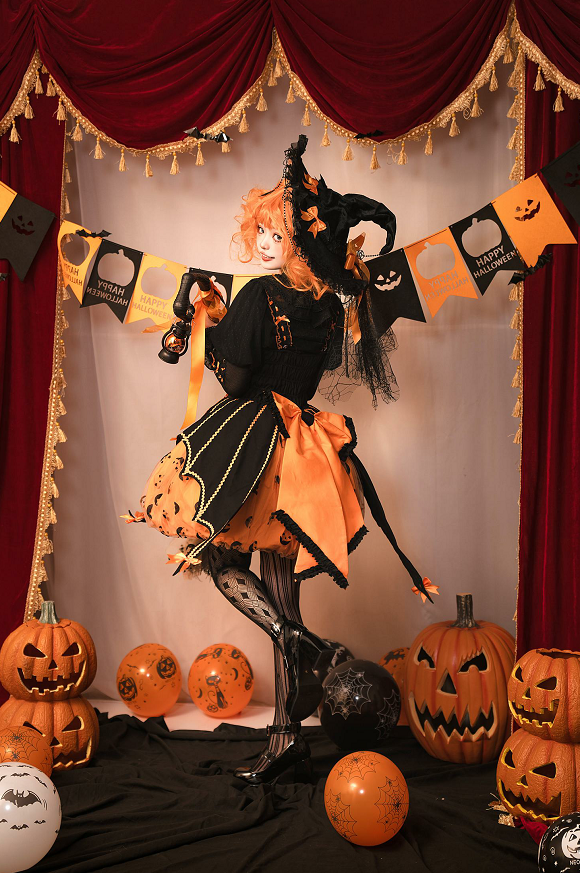 Lemon Honey - Halloween Gothic Lolita Jumper Dress, Pumpkin-inspired Dress