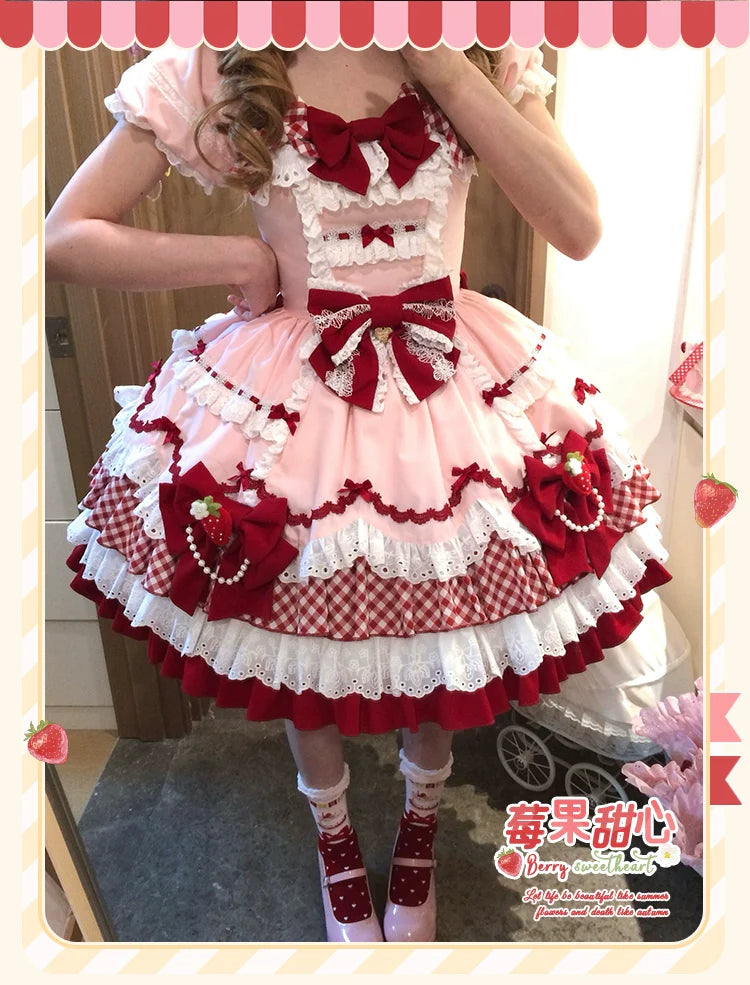 Sakurahime - Berry Sweetheart - Sweet Lolita OP Suit Old School Lolita Dress and Top Hat