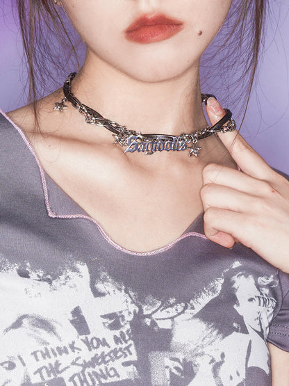 Leather star chocker necklace【s0000002872】