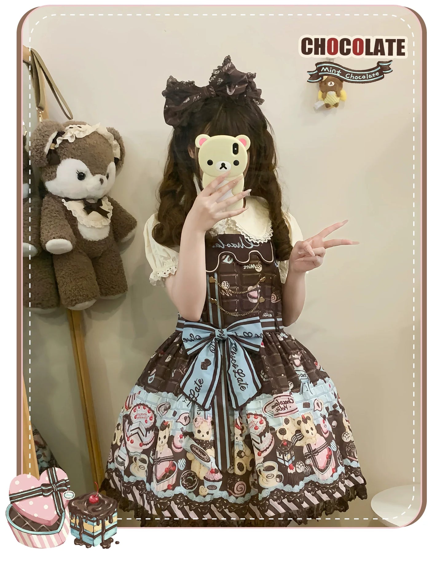 Sweet Dream Sheep - Chocolate Bear - Sweet Lolita Salopette High Waist Dress
