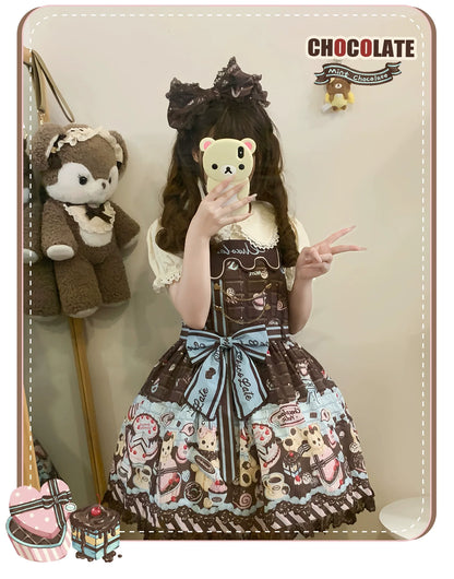 Sweet Dream Sheep - Chocolate Bear - Sweet Lolita Salopette High Waist Dress