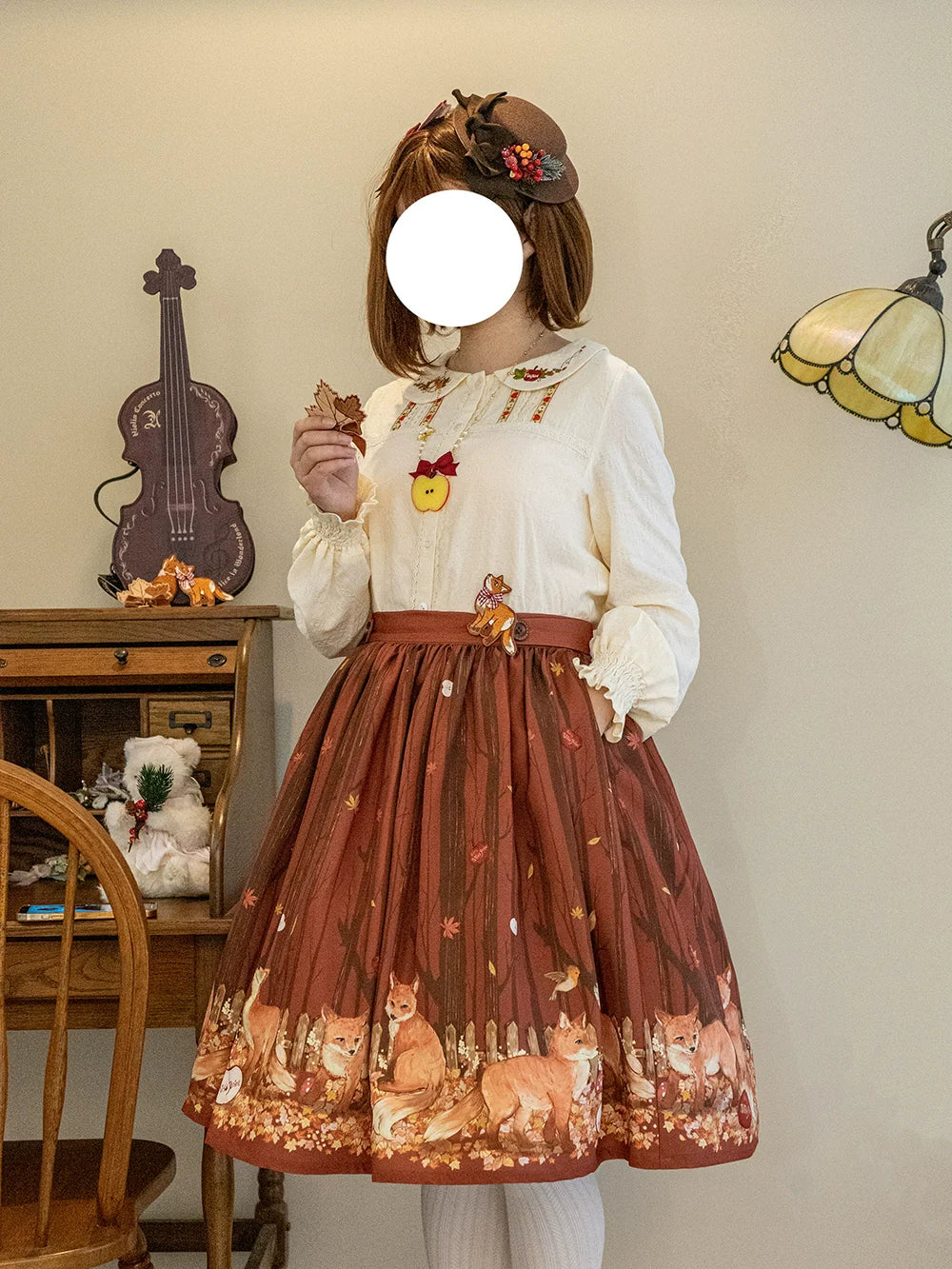 Miss Point - Chubby Fox in the Forest - Sweet Lolita Shirt Embroidered Collar Customized Blouse