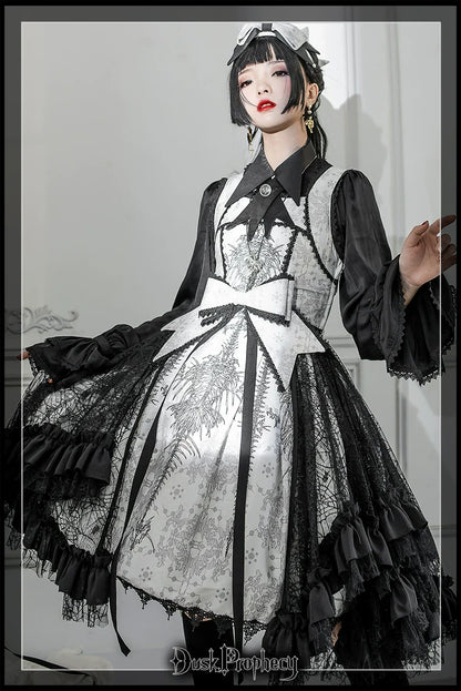 DuskProphecy - Coccyx - Elegant Lolita Dress High Waist Fishbone Print JSK Set